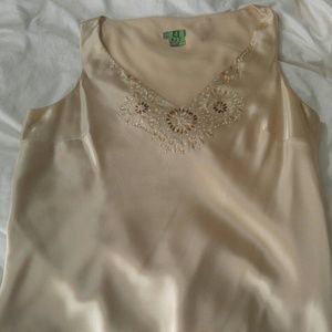 Ann Taylor champagne beaded silk blouse.